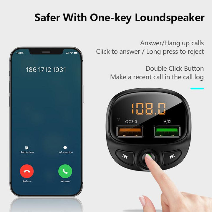 Car Bluetooth FM Mp3 Transmitter USB Phone Quick Charger - Aussie Gadgets