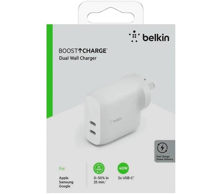 Belkin BoostCharge Dual USB-C PD Certified Wall Charger 40W