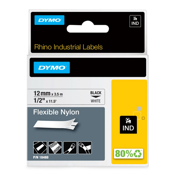 Rhino Industrial Flexible Nylon 12mm Black on White Label