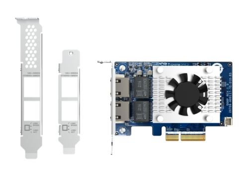 QNAP QXG-10G2TB Dual-port BASET 10GbE network expansion card; low-profile form factor; PCIe Gen3 x4