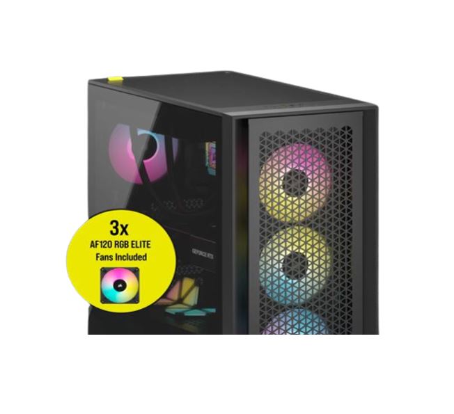 Corsair iCUE 4000D RGB Airflow Mesh Front Panel Mid-Tower. Black. 3x AF120 RGB Elite Fans