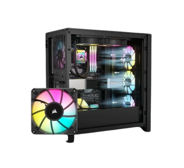 Corsair iCUE 4000D RGB Airflow Mesh Front Panel Mid-Tower. Black. 3x AF120 RGB Elite Fans