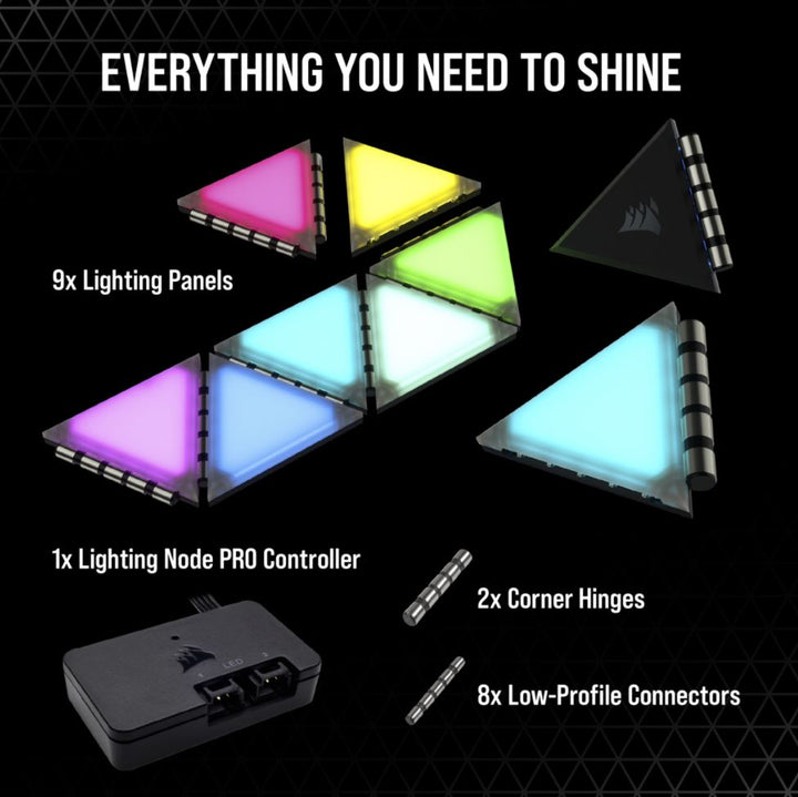 Corsair iCUE LC100 Case Accent Lighting Panels ‚Äî Mini Triangle ‚Äî 9x Tile Starter Kit