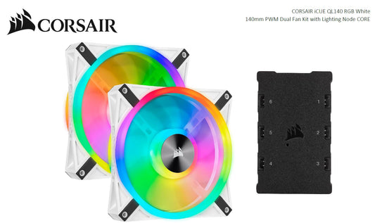 Corsair QL140 RGB White Dual Fan Kit with Lighting Node Core