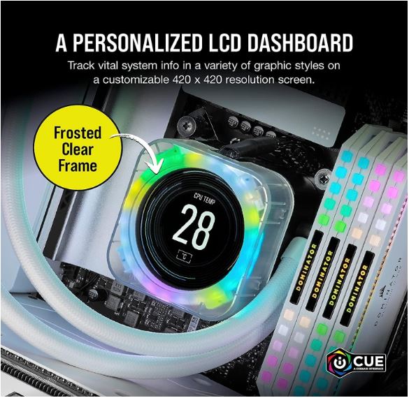 CORSAIR iCUE ELITE CPU Cooler LCD Display Upgrade Kit ICE -  transforms your CORSAIR ELITE CAPELLIX CPU cooler into a personalized dashboard Display