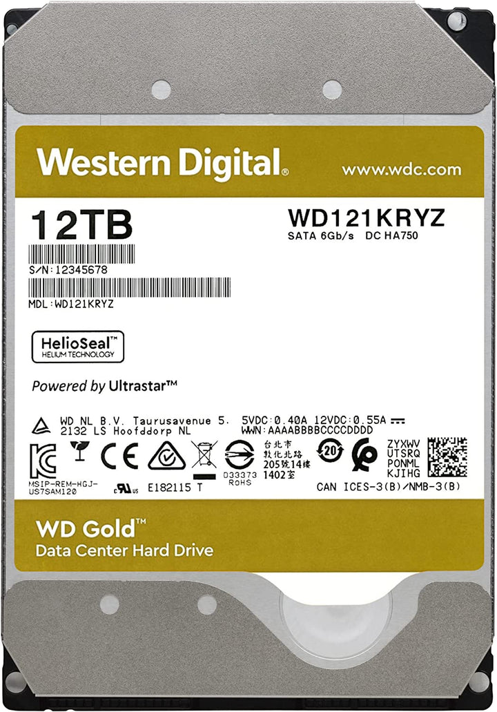 Western Digital 12TB WD Gold Enterprise Class Internal Hard Drive - 3.5' SATA 6Gb/s 512e -Speed: 7