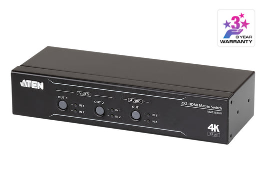 Aten VM0202HB 2x2 True 4K HDMI Matrix Switch with audio de-embedder