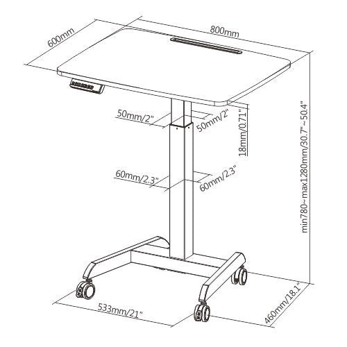 Brateck Electric Height Adjustable Workstation with casters - Black (LS)