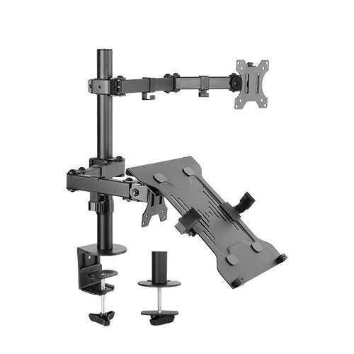 Brateck Economical Double Joint Articulating Steel Monitor Arm with Laptop Holder Fit Most 13'-32' Monitors