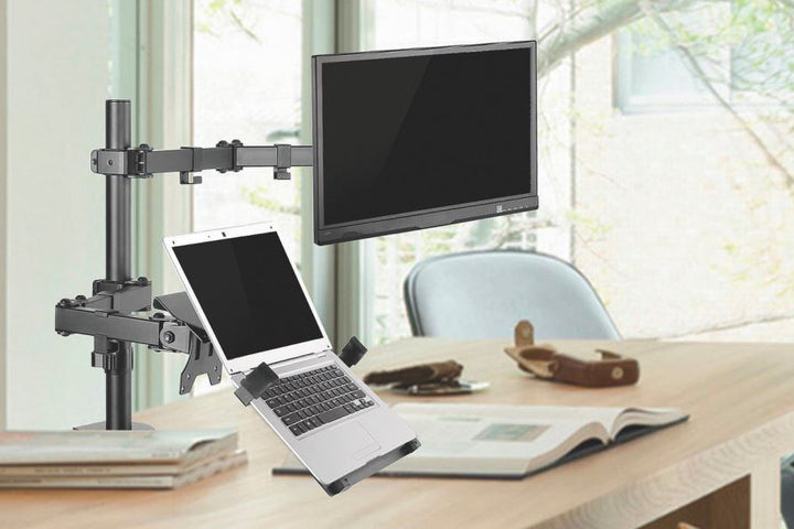 Brateck Economical Double Joint Articulating Steel Monitor Arm with Laptop Holder Fit Most 13'-32' Monitors