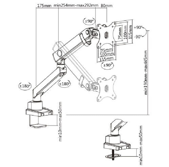 Brateck Single Monitor Aluminium Slim Mechanical Spring Monitor Arm Fit Most 17'-32' Monitor Up to 8kg per screen VESA 75x75/100x100