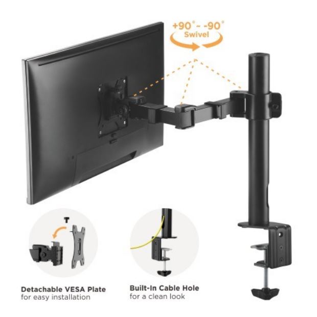 Brateck Single Monitor Affordable Steel Articulating Monitor Arm Fit Most 17'-32' Monitor Up to 9kg per screen VESA 75x75/100x100