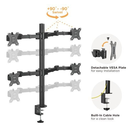 Brateck Quad Monitors Affordable Steel Articulating Monitor Arm Fit Most 17'-32' Monitors Up to 9kg per screen VESA 75x75/100x100