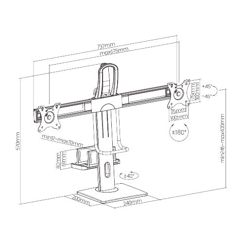 Brateck Dual Screens Vertical Lift Monitor Stand With Thin Client CPU Mount  Fit Most 17'-27' Monitor Up to 6kg per screen VESA 100x100
