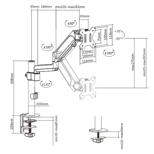 Brateck Single Monitor Pole-Mounted Gas Spring Monitor Arm Fit Most 17' - 32' Monitor Up to 9Kg Per screen VESA 75x75/100x100