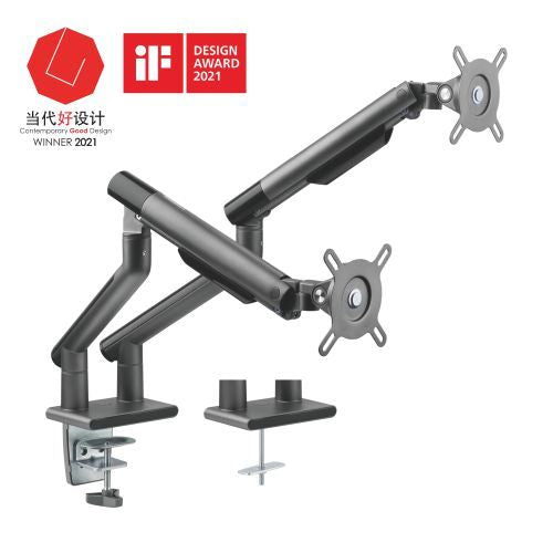 Brateck Dual Monitor Premium Slim Aluminum Spring-Assisted Monitor Arm Fix Most 17'-32' Monitor Up to 9kg per screen VESA 75x75/100x100 (Space Grey)