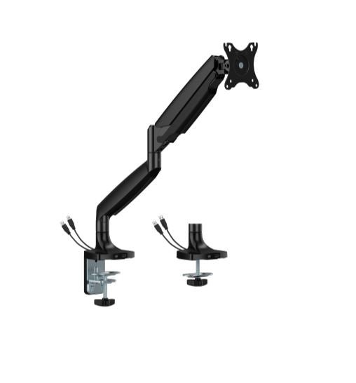 BrateckLDT82-C012UC SINGLE SCREEN HEAVY-DUTY GAS SPRING MONITOR ARM WITH USB PORTS For most 17'~45' Monitors