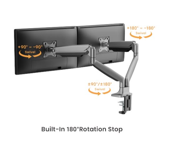 Brateck LDT82-C024-BK DUAL SCREEN HEAVY-DUTY GAS SPRING MONITOR ARM For most 17'~35' Monitors