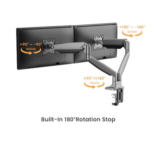 Brateck LDT82-C024UC DUAL SCREEN HEAVY-DUTY GAS SPRING MONITOR ARM WITH USB PORTS For most 17'~35' Monitors