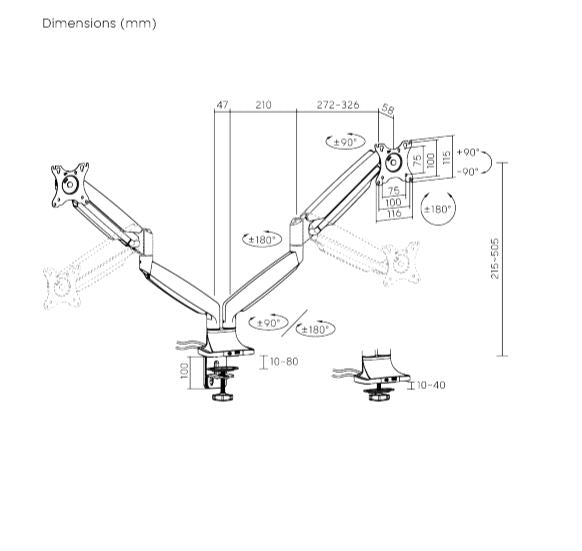 Brateck LDT82-C024UC DUAL SCREEN HEAVY-DUTY GAS SPRING MONITOR ARM WITH USB PORTS For most 17'~35' Monitors