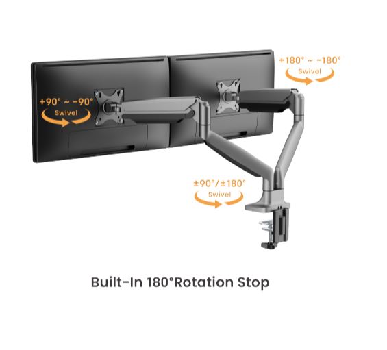 Brateck LDT82-C024UC DUAL SCREEN HEAVY-DUTY GAS SPRING MONITOR ARM WITH USB PORTS For most 17'~35' Monitors