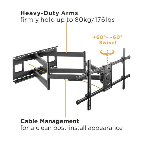 Brateck Extra Long Arm Full-Motion TV Wall Mount For Most 43'-90' Flat Panel TVs Up to 80kg