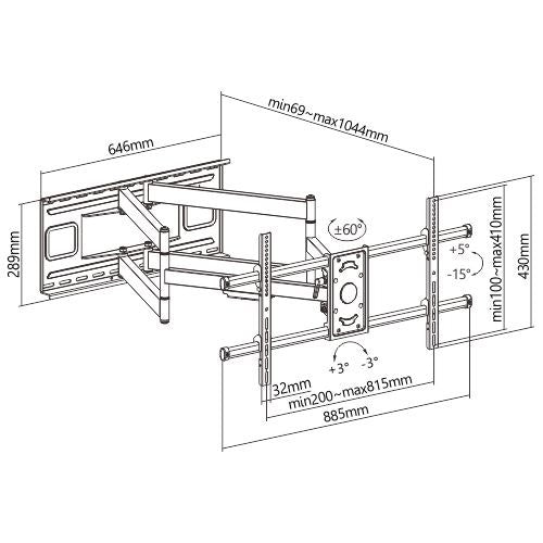 Brateck Extra Long Arm Full-Motion TV Wall Mount For Most 43'-90' Flat Panel TVs Up to 80kg