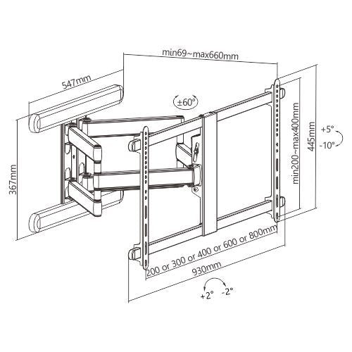 Brateck Premium Aluminum Full-Motion TV Wall Mount For 43'-90' Flat panel TVs up to 70KG