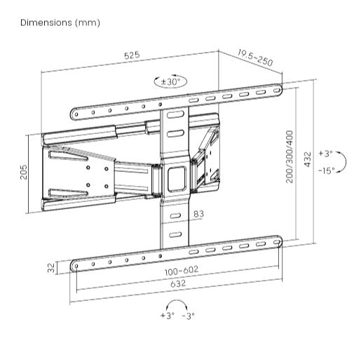 Brateck LPA79-464 ULTRA-SLIM FULL-MOTION TV WALL MOUNT For most 43'-90' TVs (Black)