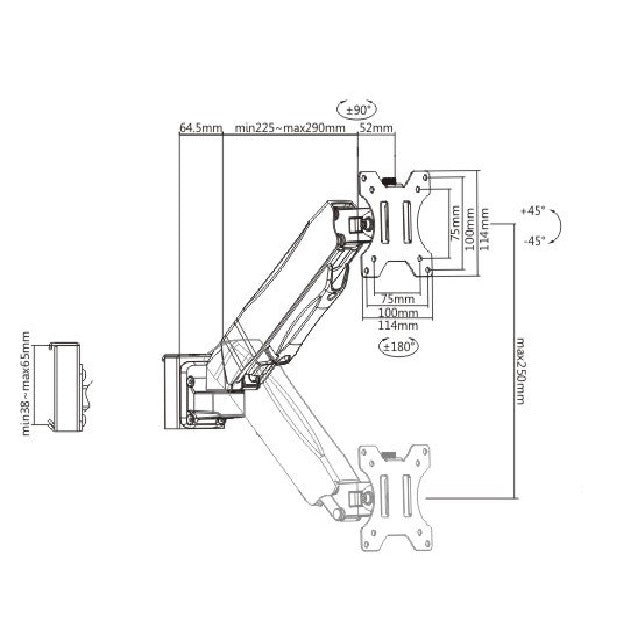 Brateck Slatwall Gas Spring Monitor Arm