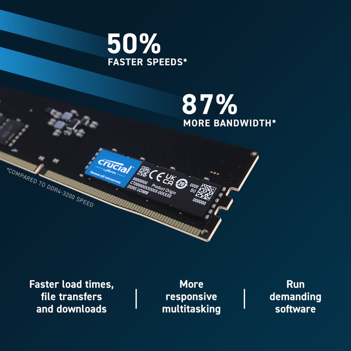 Crucial 32GB (1x32GB) DDR5 UDIMM 5200MHz CL42 Desktop PC Memory