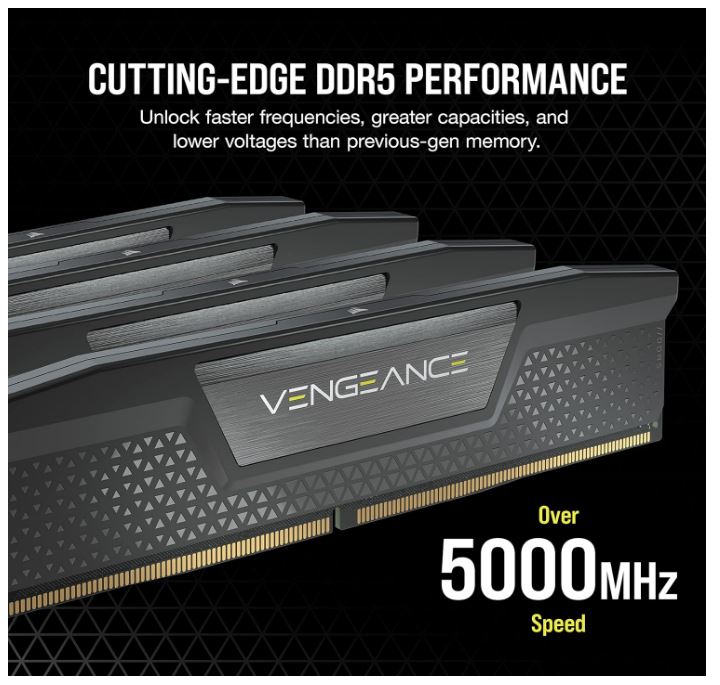 Corsair Vengeance 96GB (2x48GB) DDR5 UDIMM 5600MHz C40 1.25V Desktop Gaming Memory Black