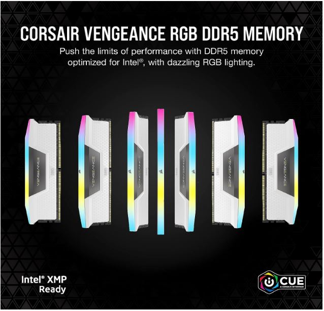 Corsair Vengeance RGB 32GB (2x16GB) DDR5 UDIMM 5200MHz C40 1.25V Desktop Gaming Memory White