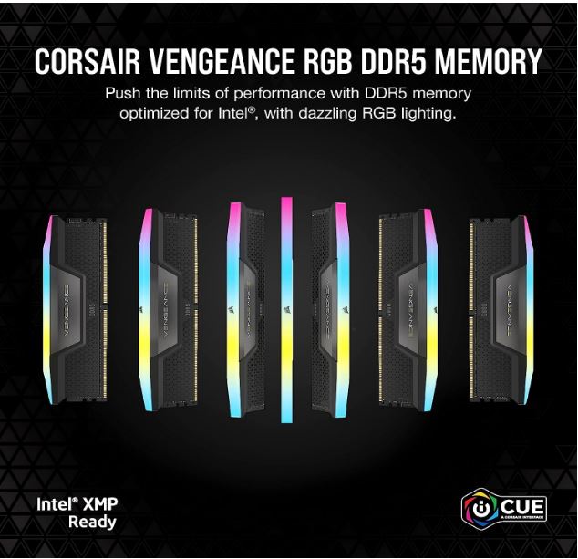 Corsair Vengeance RGB 32GB (2x16GB) DDR5 UDIMM 5600MHz C36 1.25V Desktop Gaming Memory Black Optimized for AMD Expo Ryzen 7000 Series