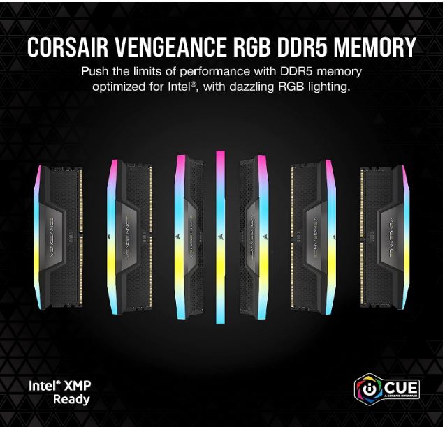 Corsair Vengeance RGB 32GB (2x16GB) DDR5 UDIMM 5600MHz C40 1.25V Desktop Gaming Memory Black