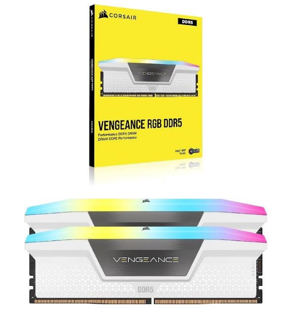 Corsair Vengeance RGB 32GB (2x16GB) DDR5 UDIMM 6000MHz C40 1.35V Desktop Gaming Memory White