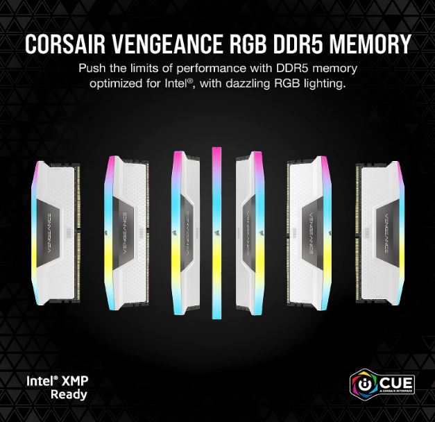 Corsair Vengeance RGB 32GB (2x16GB) DDR5 UDIMM 6200MHz C36 1.3V Desktop Gaming Memory White