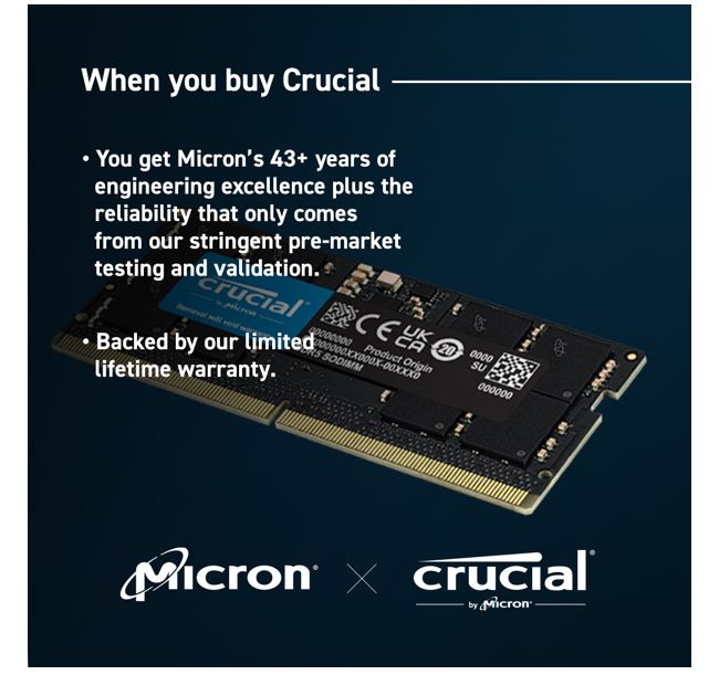 Crucial 48GB (1x48GB) DDR5 SODIMM 5600MHz CL46 Notebook Laptop Memory