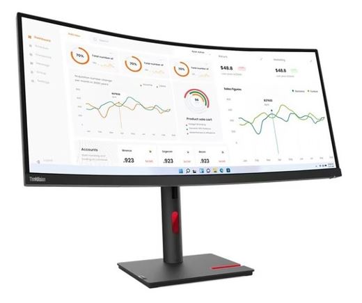 Lenovo ThinkVision T34w-30 34' WQHD Monitor 1500R Curv 4K 3440x1440 21:9 Height Adjustable Tilt and Swivel DP HDMI USB-C input LAN 4xUSB3.2 Hub 3yr