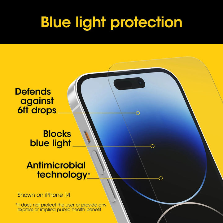 OtterBox Premium Pro Glass Antimicrobial Anti-Blue Light Apple iPhone 15 Pro (6.1') Screen Protector Clear - (77-93978)