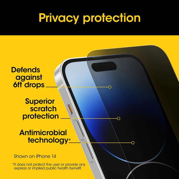 OtterBox Premium Pro Glass Antimicrobial Privacy Apple iPhone 15 Pro (6.1') Screen Protector Clear - (77-94002)