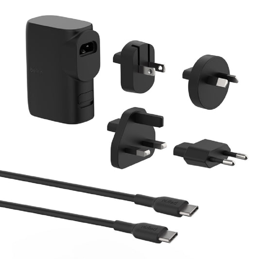 Belkin BoostCharge Hybrid Dual Port Wall Charger 25W + Power Bank 5K + Travel Adapter Kit - Black (BPZ003bt1MBK-B6)