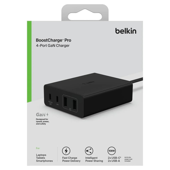 Belkin BoostCharge Pro 4-Port GaN Charger 108W - Black(WCH010auBK)