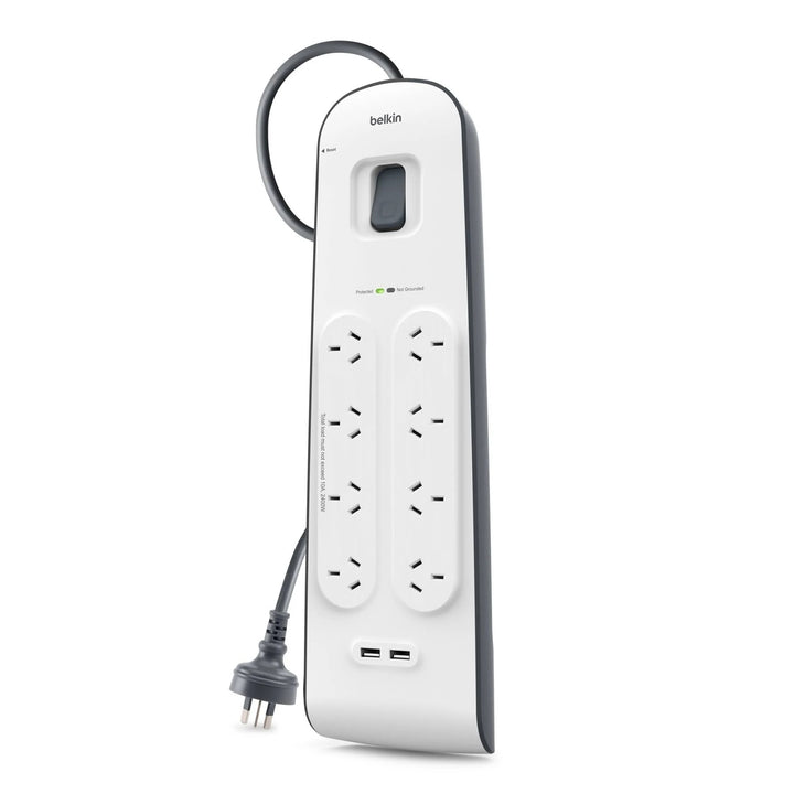 Belkin BSV804 8-Outlet 2-Meter Surge Protection Strip with two 2.4 amp USB charging ports