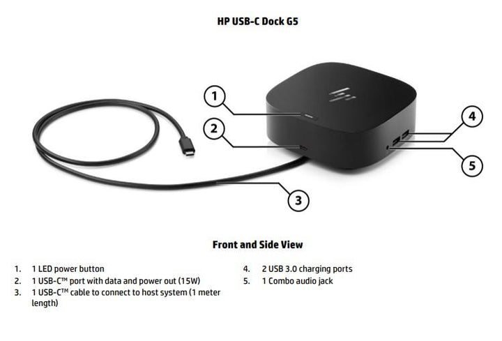 HP Dock USB-C G5 Essential Dock - 3xDisplays 1xUSB-C 4xUSB 3.0 2xDisplayPort 1xHDMI 1xRJ45 1xHeadphone/Mic Combo 100W PD for HP Notebook ~72C71AA