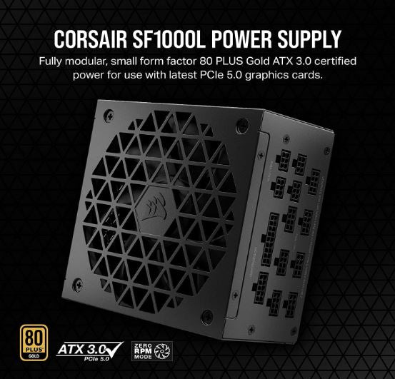 CORSAIR SF-L Series 80+ Gold SF1000L Fully Modular Low-Noise SFX Power Supply. Ultra compact Space saving