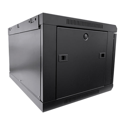 LDR Assembled 6U Wall Mount Cabinet (600mm x 450mm) Glass Door - Black Metal Construction - Top Fan Vents - Side Access Panels