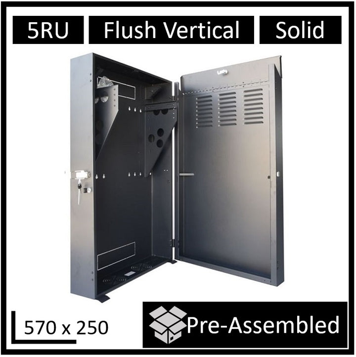 LDR Assembled 5U Flush Wall Mount Vertical Cabinet (570mm x 250mm) - Black Metal Construction