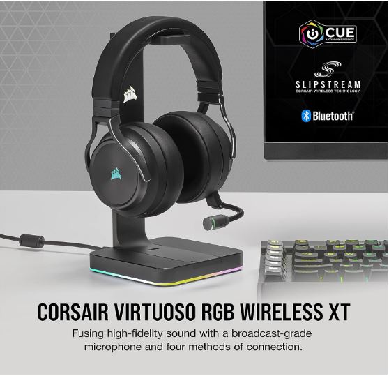 Corsair Virtuoso RGB Wilress XT Black 7.1 Audio. High Fidelity Ultra Comfort