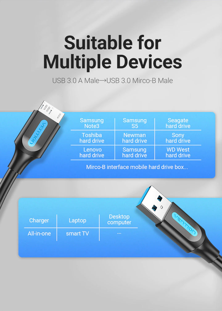 USB 3.0 Male to Micro-B Male Hard Drive Samsung S5 Note 3 Cable - Aussie Gadgets